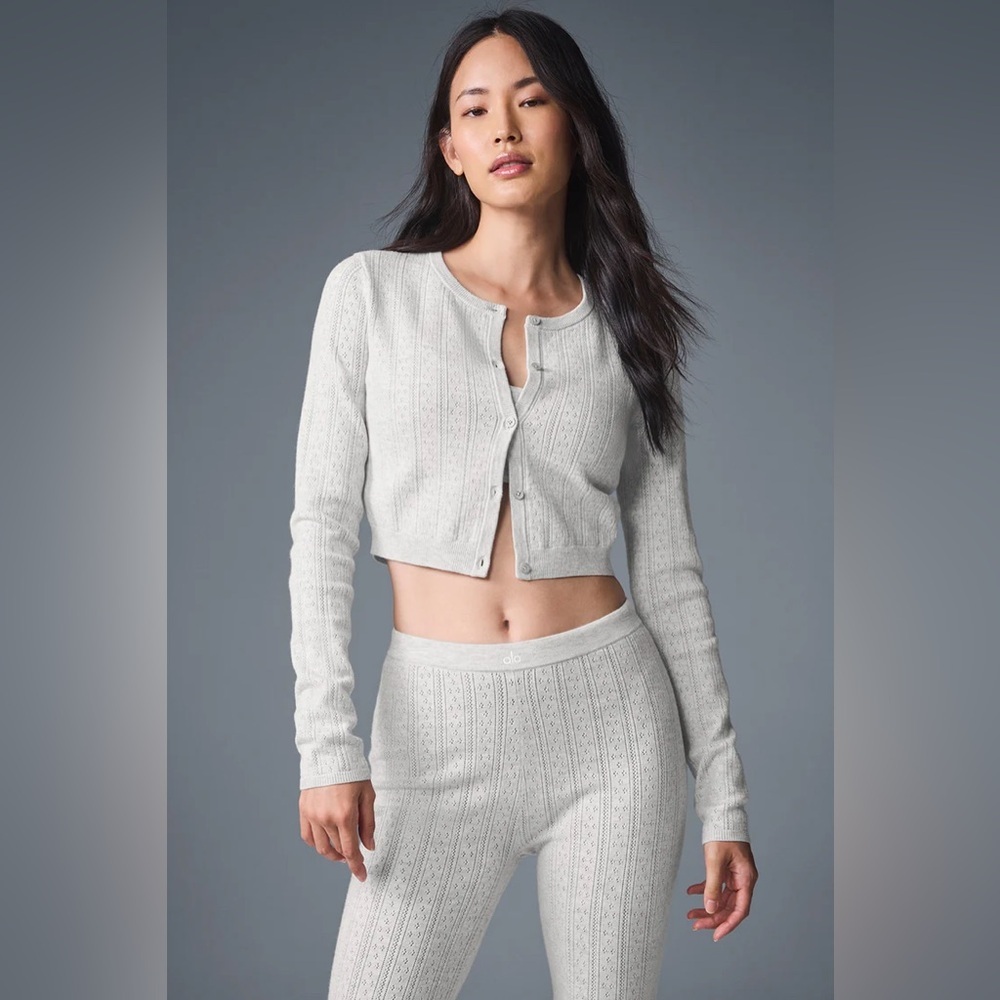 ALO YOGA | ✨NEW✨ Pointelle Sweater Be Mine Cardigan in Light Ash Heather
